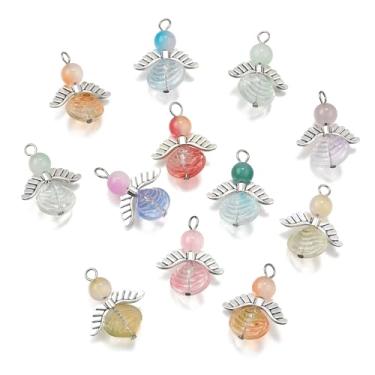 Imagem de UR URLIFEHALL 30 peças de pingentes de anjo de vidro aleatórios fofos de asa de fada pingentes de concha para pulseira faça você mesmo, colar, joias, suprimentos de artesanato