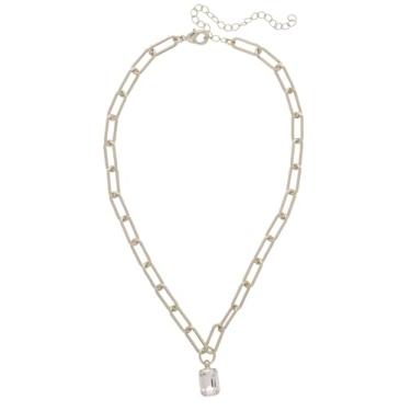 Imagem de Sorrelli Colar com pingente de cristal, corrente ajustável de 40 a 50 cm, corte esmeralda