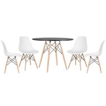 Imagem de Mesa Redonda Eames 100cm Preto + 4 Cadeiras Branco