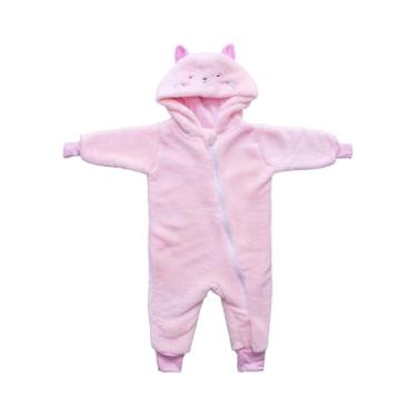 Imagem de MACACAO INFANTIL COM CAPUZ BABY JOY WEAR MICROFIBRA LISO COM BORDADO GATA ROSA GG