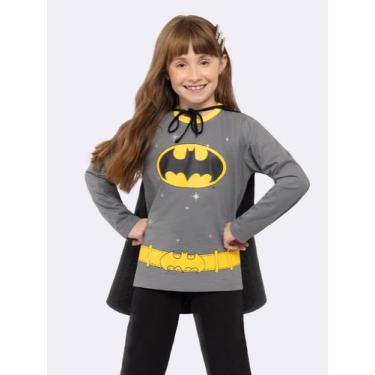 Imagem de Pijama Manga Longa Infantil Batgirl com Estampa com Glitter e Capa - V