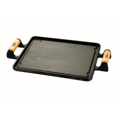 Imagem de Chapa Lisa Quadrada Ferro Alça Madeira PanelaMineira 30x30cm - Panela 