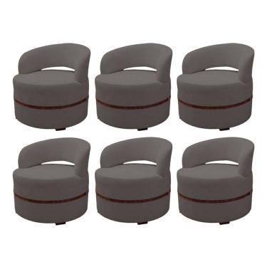 Imagem de Kit 6 Poltrona Decorativa Luana Estofada para Sala Linho Grafite