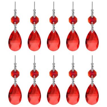 Imagem de 10 peças de lustre de prismas de cristal, enfeite vermelho, pingentes, arco-íris, 38 mm, prismas pendurados para festa de casamento, decoração de Natal, joias faça você mesmo