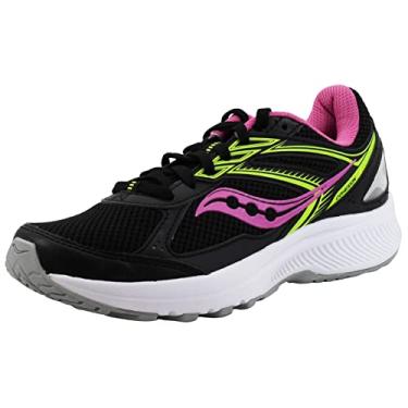 Imagem de Saucony Tênis de corrida feminino Cohesion 14 Road, Preto/rosa/amarelo, 6.5