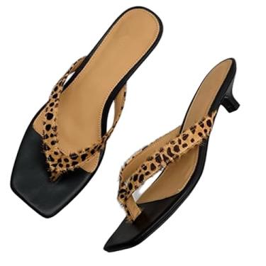 Imagem de Archicolor Sandálias femininas de couro de crina de cavalo de leopardo francês minimalista, retrô, temperamento, bico quadrado, salto gatinho, Amarelo, 37