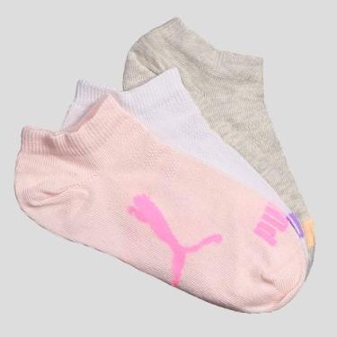 Imagem de Kit Meia Puma Sapatilha 3 Pares Infantil Bege Rosa e Branca, 25-28
