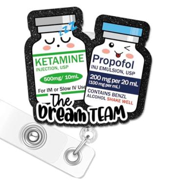 Imagem de Carretel de crachá de enfermeira, garrafas engraçadas The Dream Team, carretel retrátil para crachá com clipe jacaré, porta-crachá para anestesista, presente para enfermeiras médicas e cirurgias
