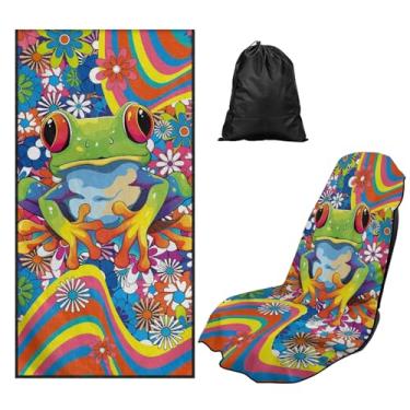 Imagem de Bulopur Capa de toalha de assento de carro com sapo floral hippie após academia, treino, praia, natação, boho, suor, capa de assento de carro serve para assentos dianteiros de carro SUV Sedan Caminhão