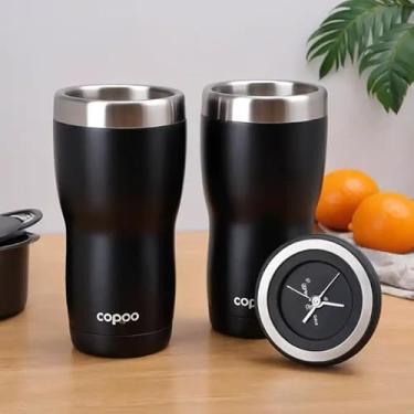 Imagem de Copo Térmico Parede Dupla em Aço Inox Preta 350ml com Alça Ergonômica - Estilo Esportivo