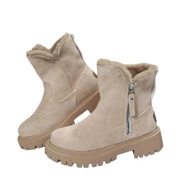 Imagem de Bota Feminina Forrada com Pelúcia, Cano Curto, Solado Tratorado, Bege, Nº 35 – Estilo, Conforto e Aconchego para o Inverno