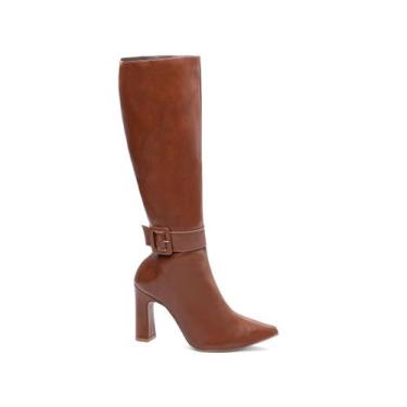 Imagem de Bota Feminina Caramelo Elegante com Fivela Salto Conforto - Torricella