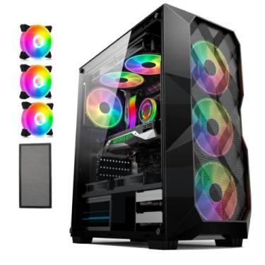 Imagem de Gabinete Pc Gamer Com 3 Fans Rgb Inclusas Watercooler Tampa de Vidro A