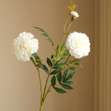 Imagem de Flor artificial de 73 cm de comprimento, 3 ramos de crisântemo, decoração para casa, buquê de casamento, flor falsa de seda (branca)