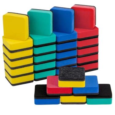 Imagem de Borrachas magnéticas ANPHSIN 24 peças - Limpador de borrachas de quadro-negro 5 x 5 cm para home office e escola, Blue+yellow+green