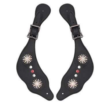 Imagem de Fockety Conjunto de 2 Tiras de Espurador de Couro, Shors de Botas Vintage Ajustáveis de Strassim -Strassim Western para Botas de Cowboy, para Passeios de Cavalo, Show e Rodeio (Preto)