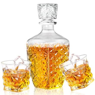 Imagem de Decantador de uísque para homens, conjunto de decantador de licor de vidro com 2 copos de uísque, decantador para tequila, bourbon, uísque, conhaque e vodca, presente para homens, decoração de bar