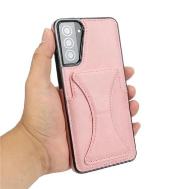 Imagem de HJZSZX para Galaxy S24 Ultra Case Luxo Slim Fit Couro Slots para Cartão Capa À Prova de Choque Kickstand (para Galaxy S24 Ultra/Rosa)