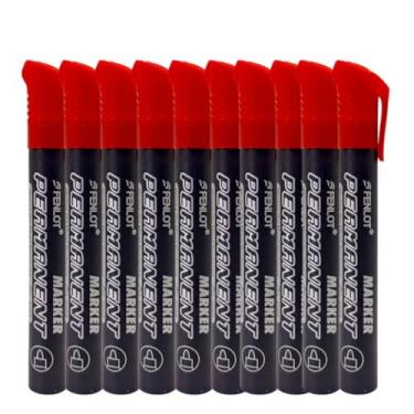 Imagem de Kit 10 Canetão Marcador Permanente Pincel Atômico Ponta Fina (Vermelho)