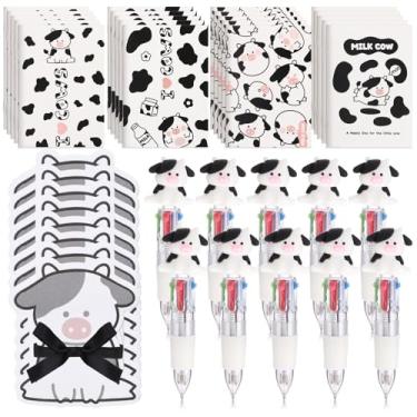 Imagem de Thenshop 20 conjuntos de blocos de notas de vaca para presente de volta às aulas 4 em 1 canetas esferográficas multicoloridas notas adesivas e fita preta presentes de primeiro dia de escola para