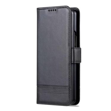 Imagem de LYJSMGZ Capa carteira flip para Samsung Galaxy Z Fold 7, porta-cartões vintage de couro com fecho magnético, proteção contra choque, capa interna, preta, dobra 7