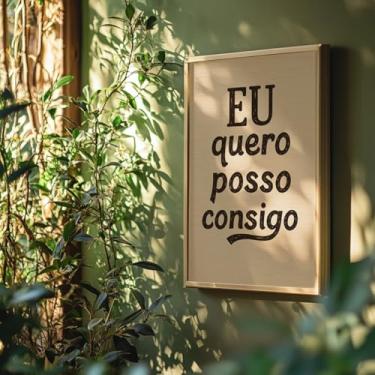 Imagem de Quadro Decorativo Eu Quero Posso Consigo Com Moldura Frase Motivacional Superação Foco Determinação Quarto Sala Escritório