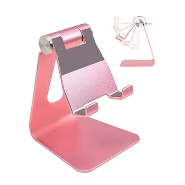 Imagem de Pokanic Suporte ajustável para telefone e tablet com vários ângulos de alumínio para telefone e tablet, base antiderrapante, estação de carregamento para mesa, cama, cozinha, escritório (ouro rosa)