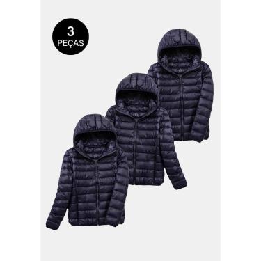 Imagem de Kit 3 Jaquetas Puffer La'Oase Feminina Bobojaco com Bolsos e Capuz Removível Feminino-Feminino