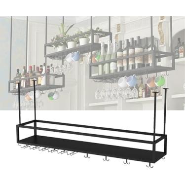 Imagem de Rack De Vinho Pendurado Na Parede Com Suporte Para Copos De Vinho Bar Flutuante Prateleira De Exibição De Garrafas De Licor Mini Bar Wine Racks Para Garrafas De Vinho Para Bar, Black, 150cm