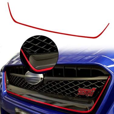 Imagem de Adesivo de vinil Xotic Tech brilhante vermelho na frente grade de riscas de risco, estilo pré-cortado do painel frontal do capô para Subaru WRX STI 2015-2017