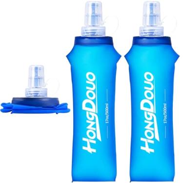 Imagem de Hongdouo 2 pacotes de frascos macios, 500 ml, garrafa de água macia dobrável de TPU para pacote de hidratação, colete de corrida, garrafas de água dobráveis sem BPA para caminhadas, ciclismo, escalada