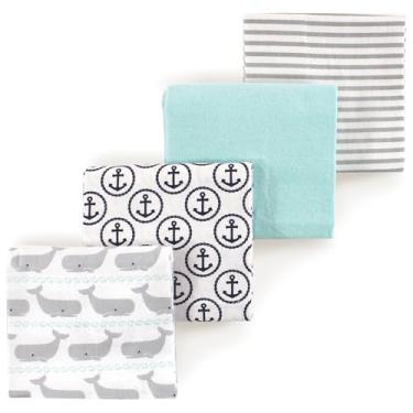 Imagem de Luvable Friends Hudson Baby Flanela Recebendo Cobertores 4 unidades, Baleia do Oceano