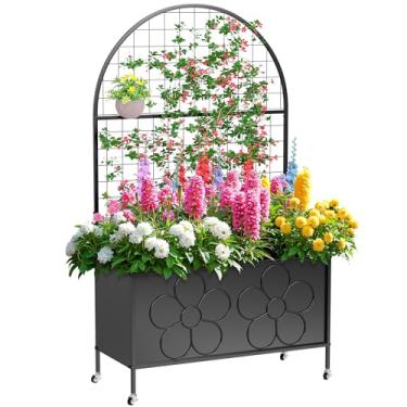 Imagem de Xiomot Canteiro de jardim elevado de metal com treliça caixa de plantador de 162 cm de altura com tela de privacidade para plantas trepadeiras, videiras, ambientes externos