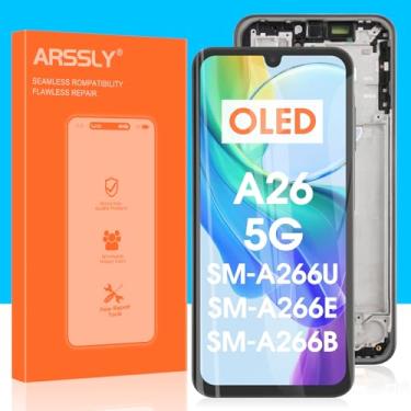 Imagem de Tela de substituição OLED para Samsung Galaxy A26 para Samsung A26 5G LCD Display Touch Screen Digitalizador Assembléia SM-A266E SM-A266B SM-A266U (preto com moldura, impressão digital)