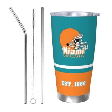 Imagem de Copo isolado do time de futebol de 590 ml com tampa e pincel de canudo mantém bebidas frias e quentes garrafa de água de parede dupla isolada a vácuo caneca de café presente de aniversário para fãs de