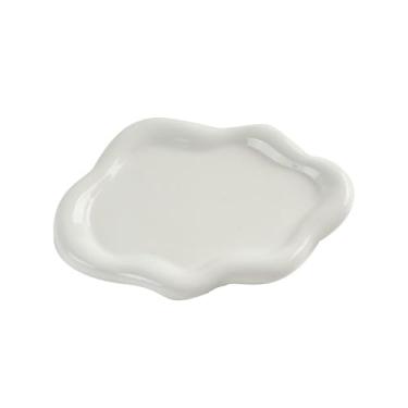 Imagem de Bandeja de armazenamento de cerâmica simples banhada a prata ornamentos de cerâmica de mesa criativos - bandeja de nuvem branca