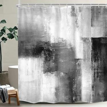 Imagem de MESHELLY Cortina de chuveiro cinza abstrata cinza 72Lx72H preto branco moderno pintura a óleo ombré cortina de banheiro contemporânea simples masculina legal neutra cortina de banho acessórios de