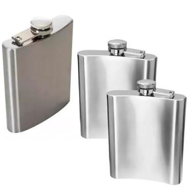 Imagem de Kit com 3 Cantil De Bolso 270ml Aço Inox Porta Bebidas Portátil Top