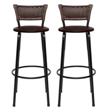 Imagem de Banquetas Altas Bancada Bar Confortável Moderno Design Resistente Estrutura Preta Kit 02 Unidades - Itagold (Marrom Claro)