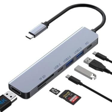 Imagem de Estação de ancoragem USB C Hub 7 em 1 para MacBook Pro/Air, adaptador USB-C multiportas com 4K HDMI, PD, USB 3.0, leitor de cartão SD/TF para laptops MacBook Pro/Air, PC, iPad, iPhone 15/16 e mais
