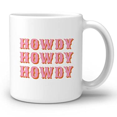 Imagem de OGILRE Caneca de cerâmica com estampa dupla face rosa choque Preppy Howdy, moda vaca preppy menina vaqueira rosa quente café leite chá, presentes para meninas adolescentes - 325 ml