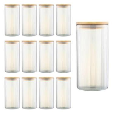 Imagem de Kit 12 Pote Hermético Mantimento Alimentos Cozinha Vidro Canelado Com 