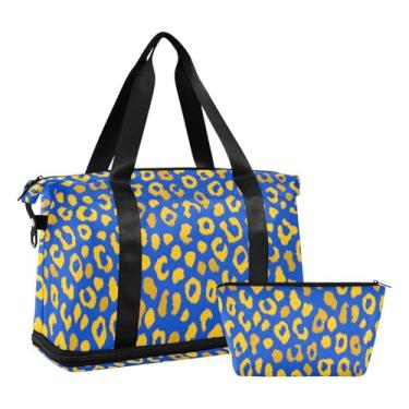 Imagem de Bolsa feminina de fim de semana, bolsa de natação camuflada para academia, esportes, viagem, bolsa de higiene pessoal, compartimento para sapatos, separação seco/molhado, Leopardo 71, One Size