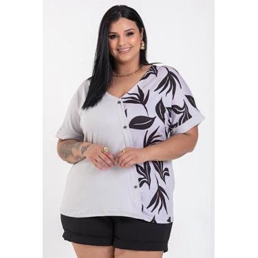Imagem de Blusa Feminina Plus Size Malha Suede Detalhe Botão e Sublimado - Seren