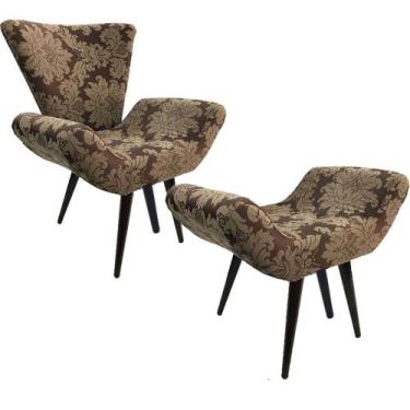 Imagem de Poltrona e Puff Elegance Pé Palito 82 Marrom com Bege - Sua Casa Decor