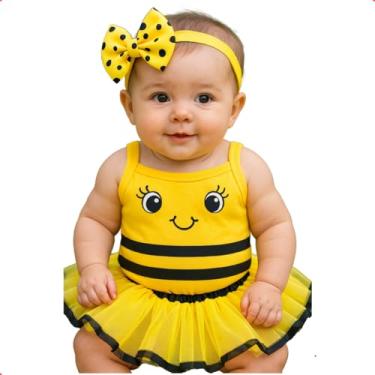 Imagem de Body Bebê mesversário Temático Abelhinha Fantasia abelha saia tule e laço (G)