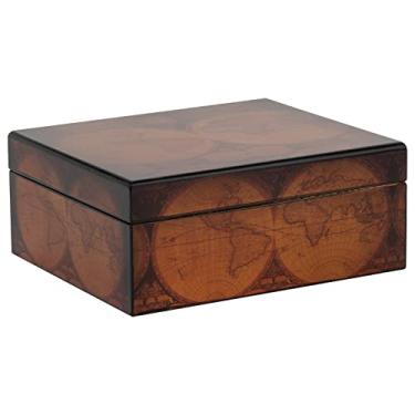 Imagem de Umidor de mesa, mundo antigo, acabamento em nogueira, bandeja de cedro espanhol, 3 divisórias, comporta de 25 a 50 charutos