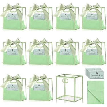 Imagem de Tenare Pacote com 12 sacos de presente de plástico transparente com alças reutilizáveis sacos de lembrancinha de festa com laço de fita de papel de seda para brindes, aniversário, casamento, noiva