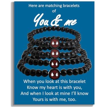 Imagem de QqzsJewls You and Me Conjunto de pulseiras de super-herói combinando para mãe, pai, filha, filho, tia, sobrinho, aniversário, Natal, presentes escolares, B-Spider B-2 Bigs 2 Smalls, Vidro, Sem Pedra