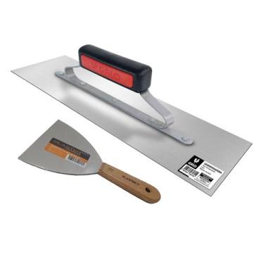 Imagem de Kit desempenadeira galo aço carbono 12x40 + espátula inox